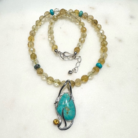 Jay King Turquoise & Citrine Sterling Silver Pendant with Citrine Bead Necklace - Picture 2 of 16